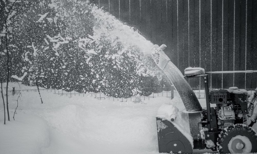 Snowblower at work on a winter day